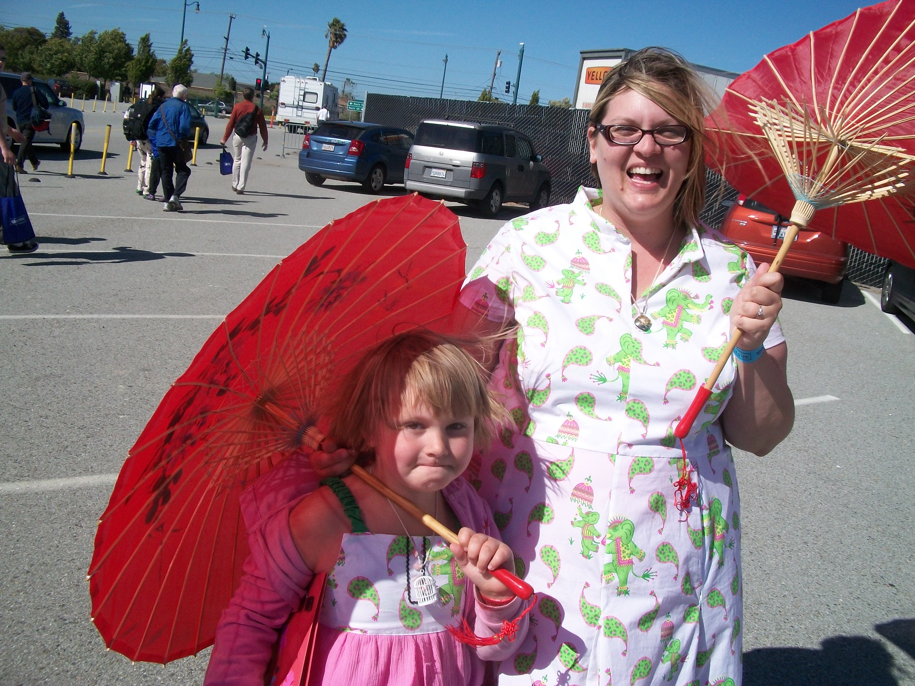 Joyce eventually figured out the types of clothes that wouldn't bother Violet. Mother and daughter in matching outfits sewn by Joyce.