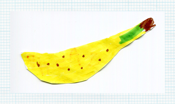 A lone banana, carefully cut out with inefficient toddler scissors by my husband.