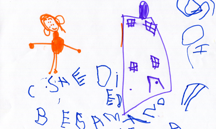 It says, "She died and became a house."