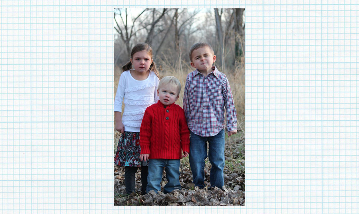 Nothing brings holiday cheer like taking Christmas card photos! My kids love wearing coordinating outfits. They never look half frozen, or like they want to punch me in the face. Who needs coats in 29 degree weather anyway? —Marcy