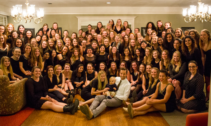 The Bakers with the sorority girls on one of their regularly scheduled "formal dinner" nights